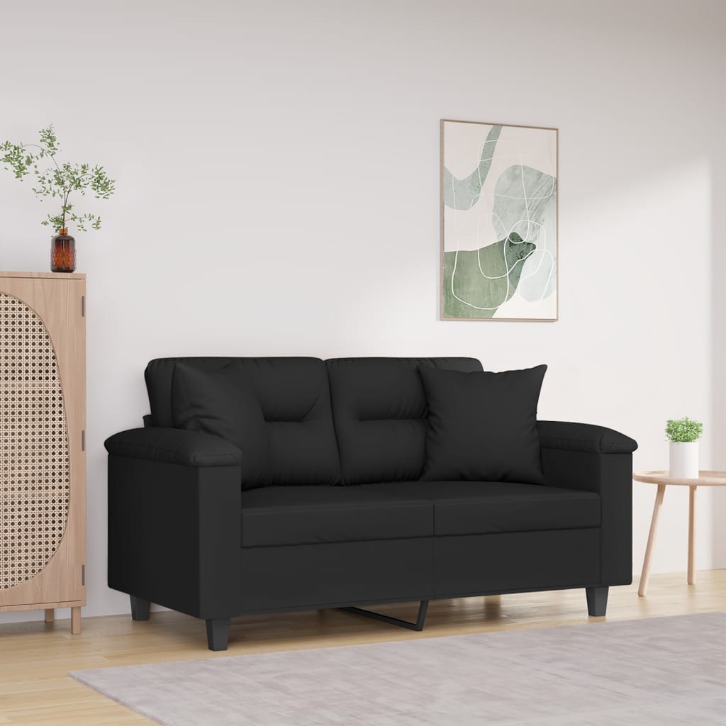 2-personers sofa med puder 120 cm mikrofiberstof sort