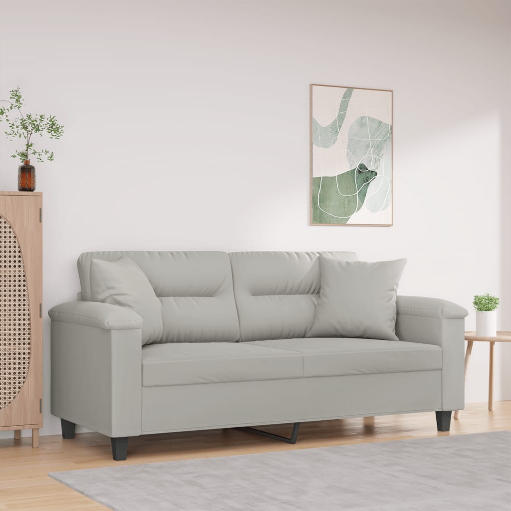 2-personers sofa med puder 140 cm mikrofiberstof lysegrå