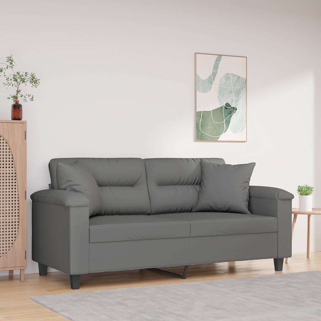 2-personers sofa med puder 140 cm mikrofiberstof mørkegrå