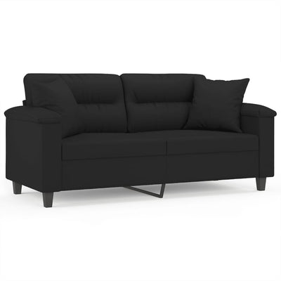 2-personers sofa med puder 140 cm mikrofiberstof sort