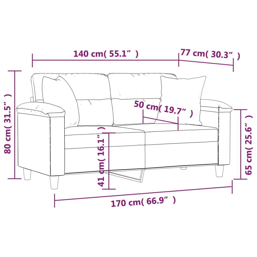 2-personers sofa med puder 140 cm mikrofiberstof creme