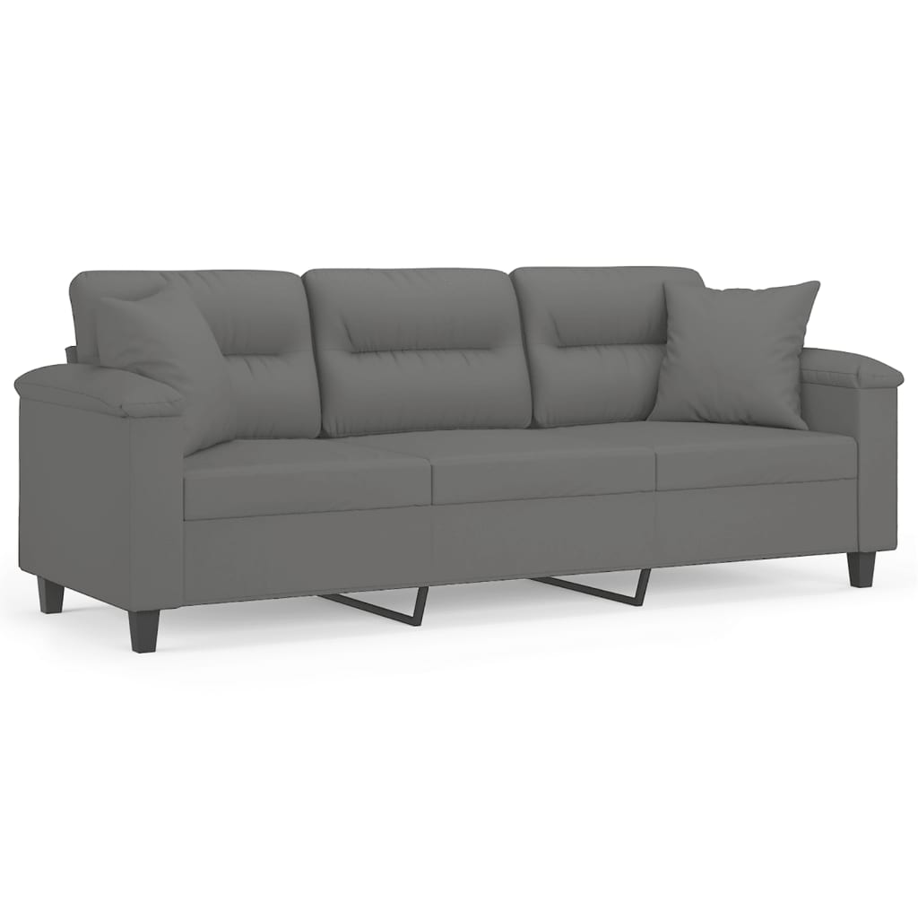 3-personers sofa med puder 180 cm mikrofiberstof mørkegrå