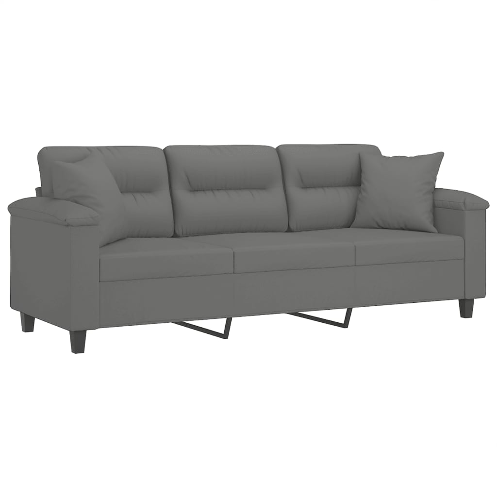 3-personers sofa med puder 180 cm mikrofiberstof mørkegrå