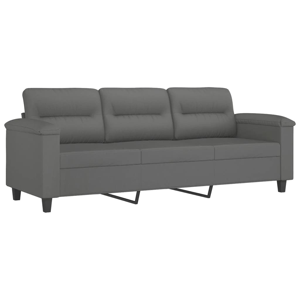 3-personers sofa med puder 180 cm mikrofiberstof mørkegrå