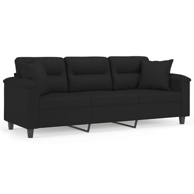 3-personers sofa med puder 180 cm mikrofiberstof sort