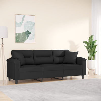 3-personers sofa med puder 180 cm mikrofiberstof sort