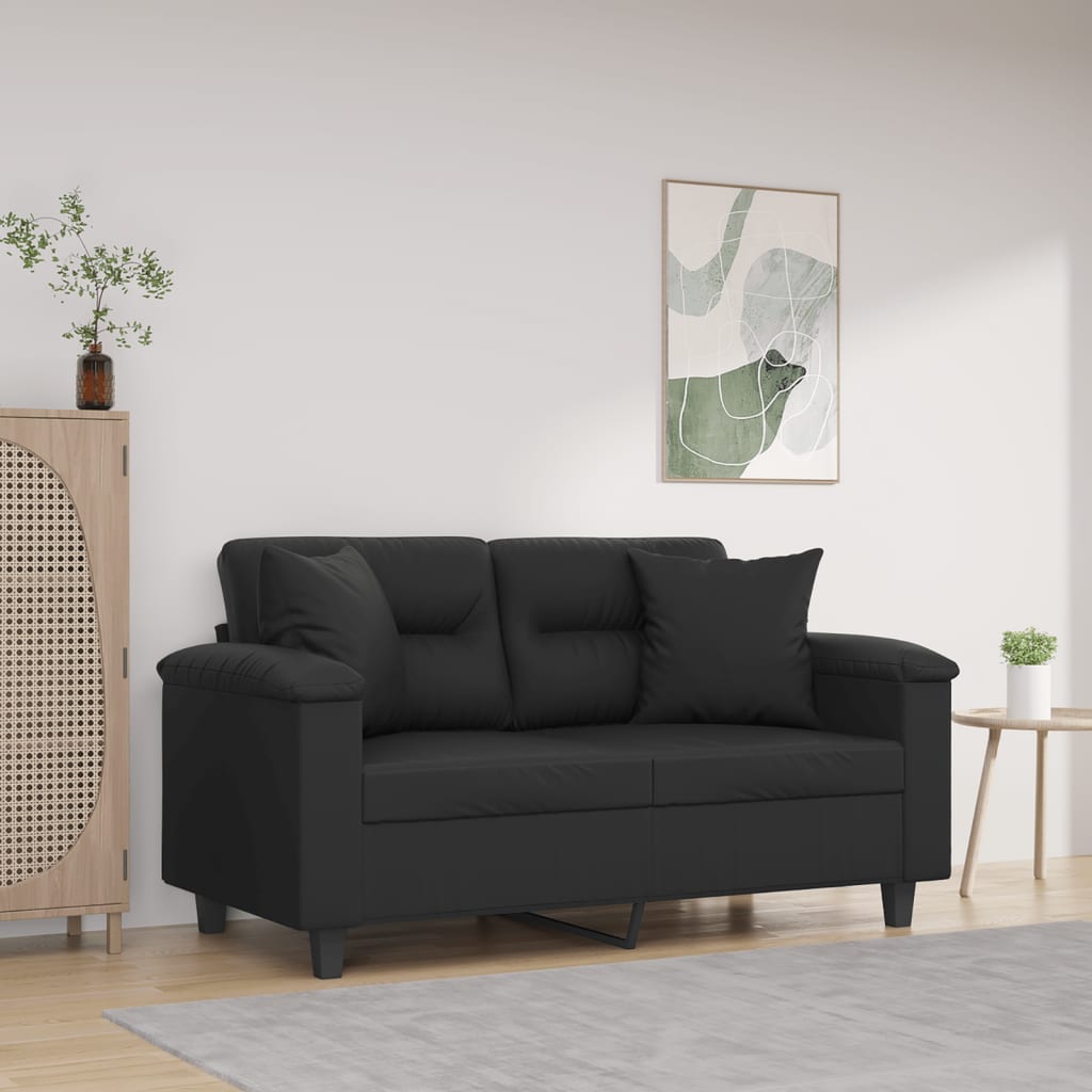 2-personers sofa med pyntepuder 120 cm kunstlæder sort