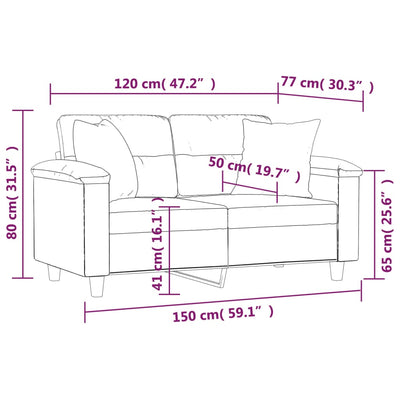 2-personers sofa med pyntepuder 120 cm kunstlæder vinrød