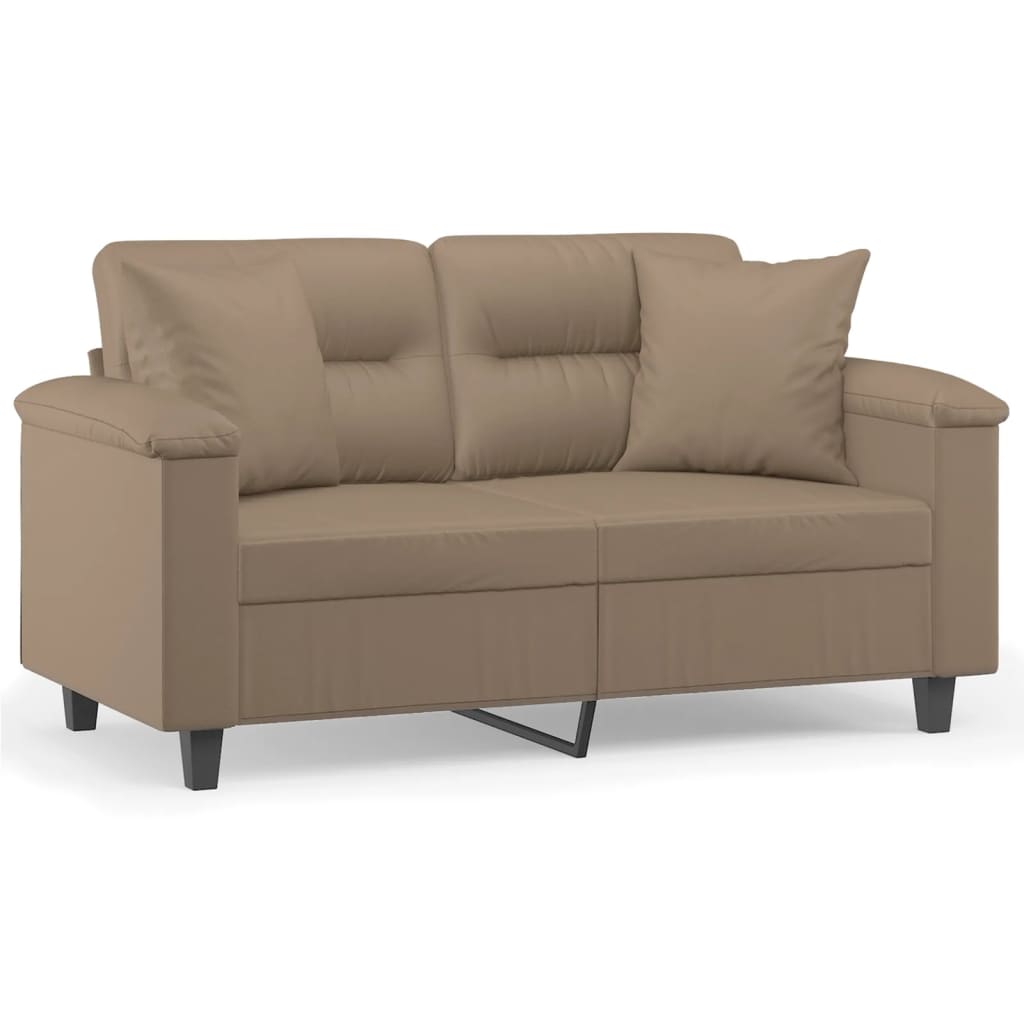 2-personers sofa med pyntepuder 120 cm kunstlæder cappuccino