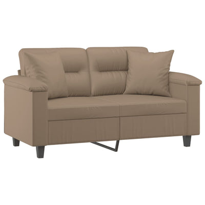 2-personers sofa med pyntepuder 120 cm kunstlæder cappuccino