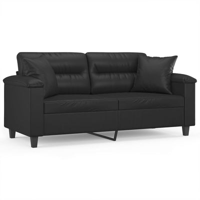 2-personers sofa med pyntepuder 140 cm kunstlæder sort