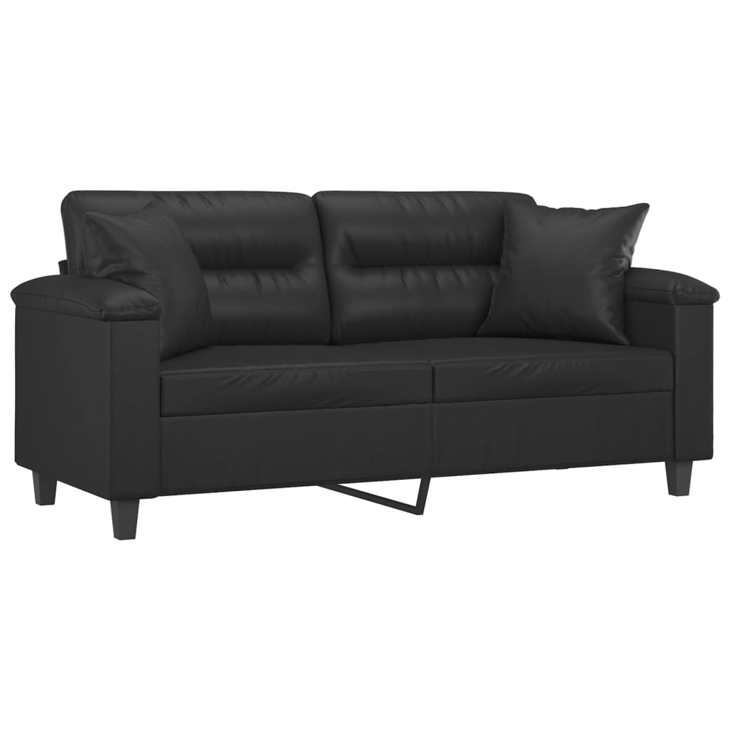 2-personers sofa med pyntepuder 140 cm kunstlæder sort