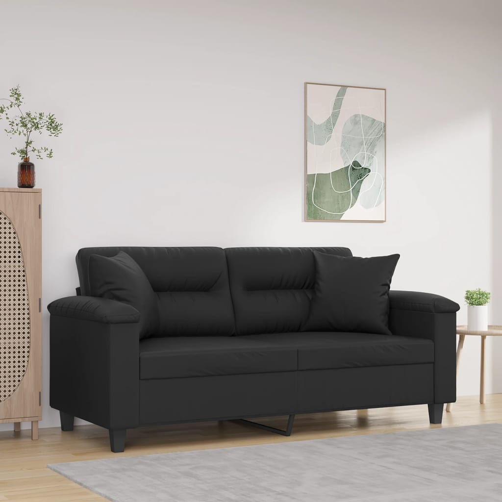 2-personers sofa med pyntepuder 140 cm kunstlæder sort