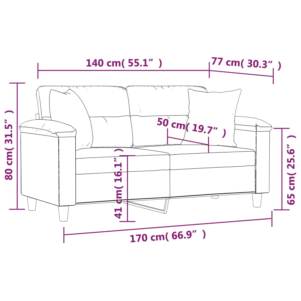 2-personers sofa med pyntepuder 140 cm kunstlæder vinrød