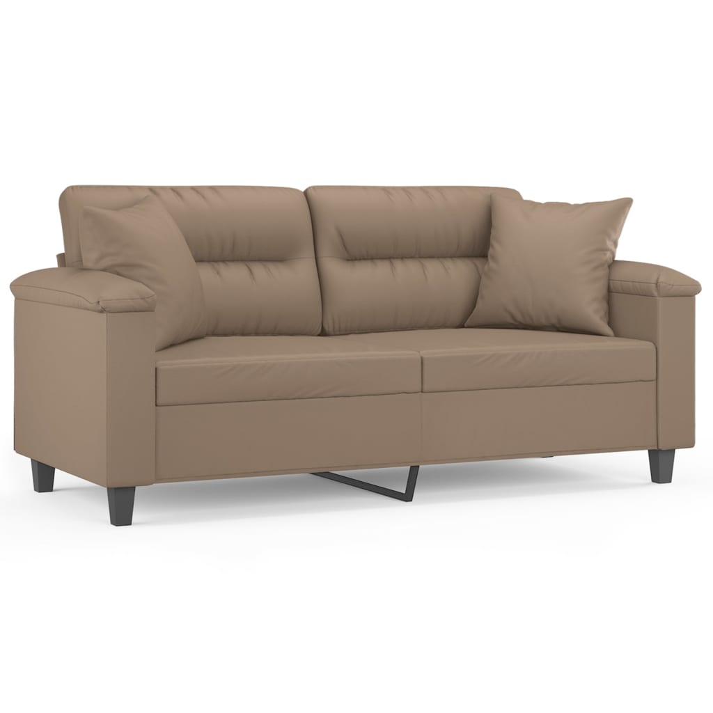 2-personers sofa med pyntepuder 140 cm kunstlæder cappuccino