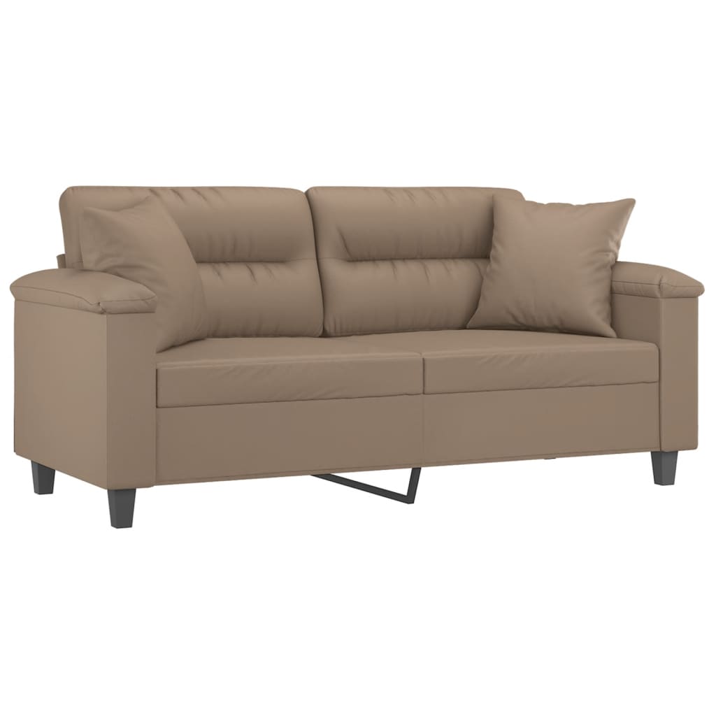 2-personers sofa med pyntepuder 140 cm kunstlæder cappuccino