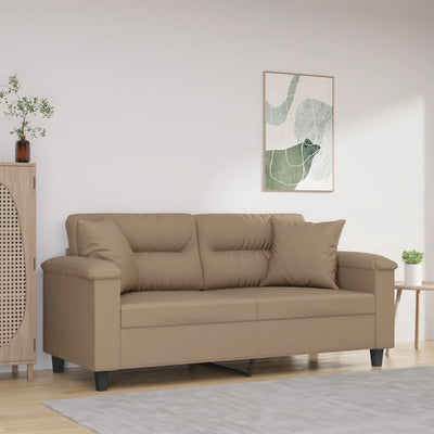 2-personers sofa med pyntepuder 140 cm kunstlæder cappuccino