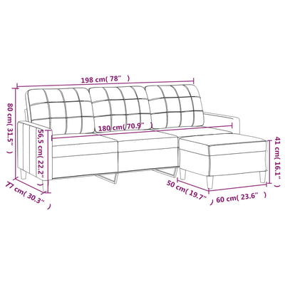 3-personers sofa med fodskammel 180 cm stof lysegul