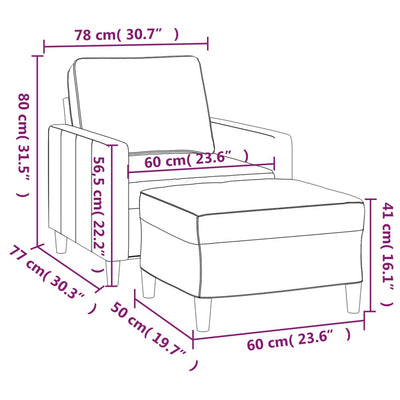 sofastol med fodskammel 60 cm velour cremefarvet