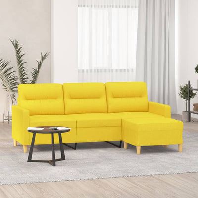 3-personers sofa med fodskammel 180 cm stof lysegul