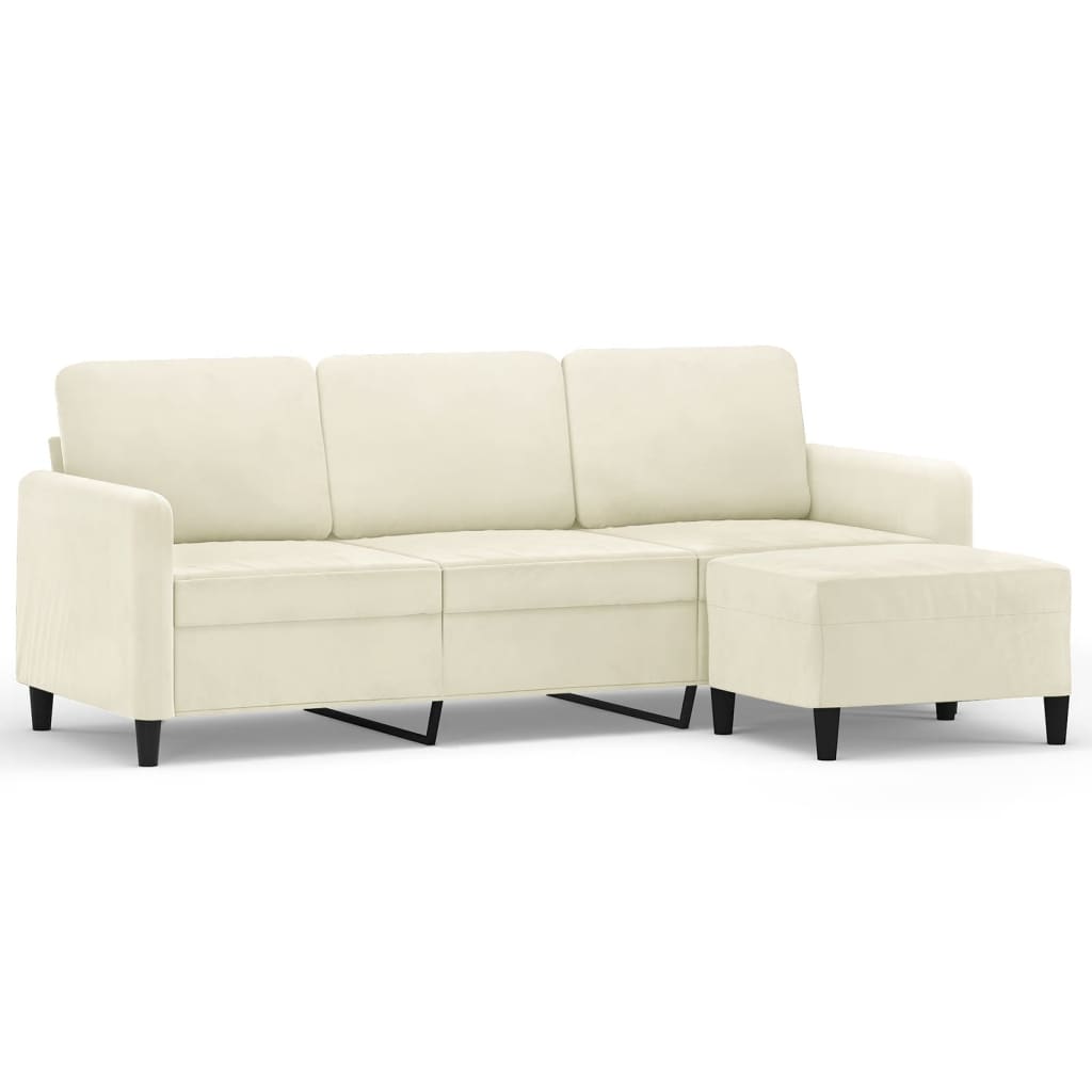 3-personers sofa med fodskammel 180 cm velour cremefarvet