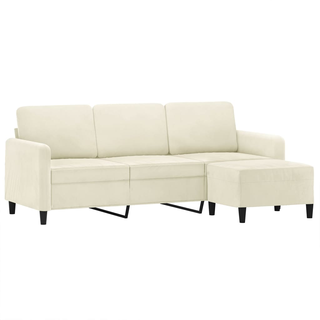 3-personers sofa med fodskammel 180 cm velour cremefarvet