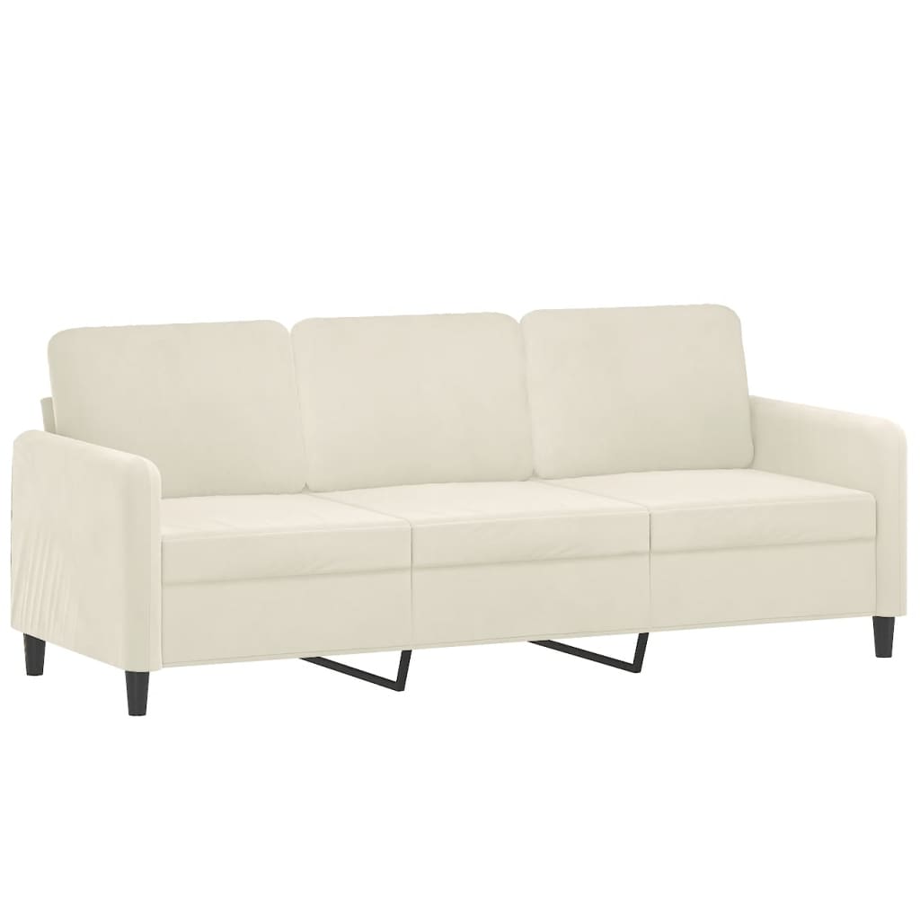 3-personers sofa med fodskammel 180 cm velour cremefarvet