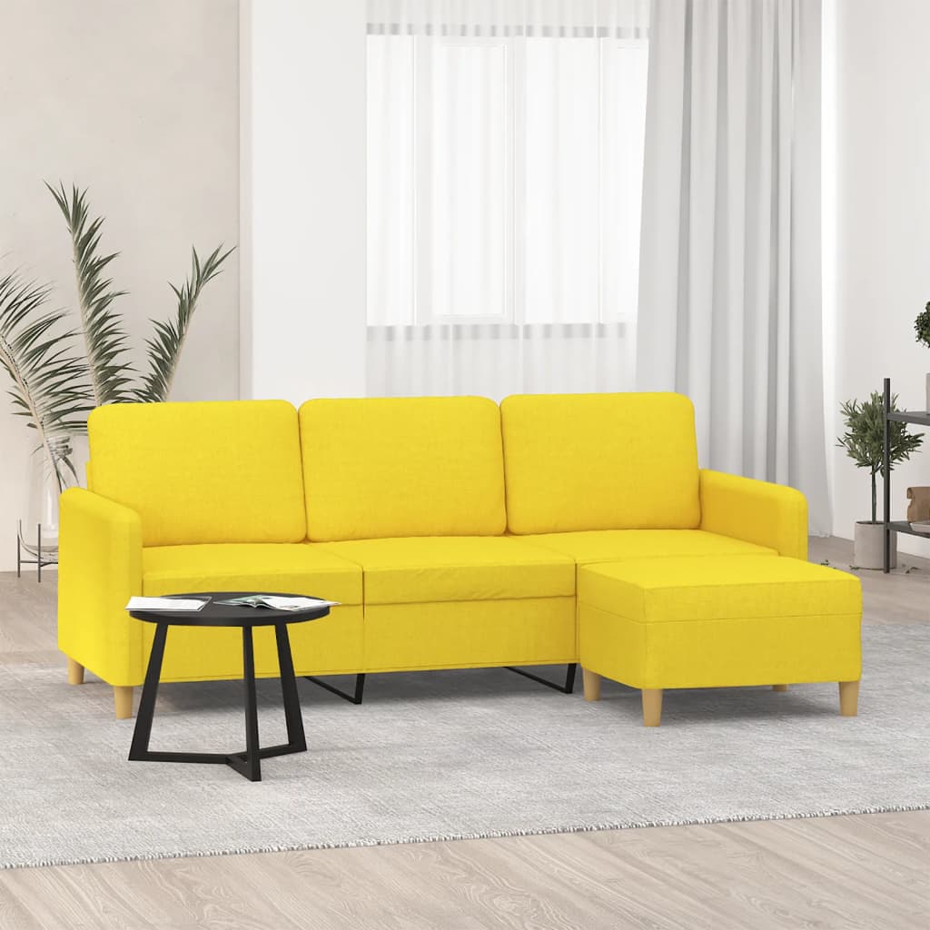 3-personers sofa med fodskammel 180 cm stof lysegul