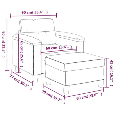 sofastol med fodskammel 60 cm mikrofiberstof lysegrå