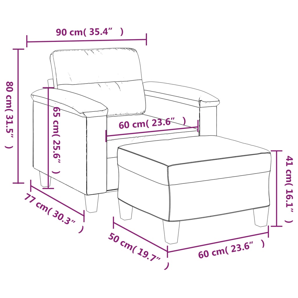 sofastol med fodskammel 60 cm mikrofiberstof mørkegrå