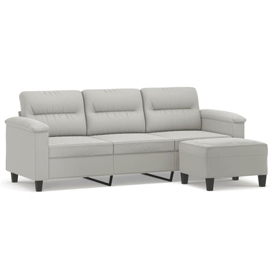 3-personers sofa med fodskammel 180 cm mikrofiberstof lysegrå