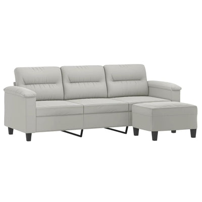 3-personers sofa med fodskammel 180 cm mikrofiberstof lysegrå