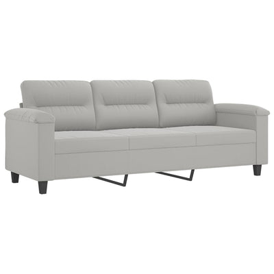 3-personers sofa med fodskammel 180 cm mikrofiberstof lysegrå