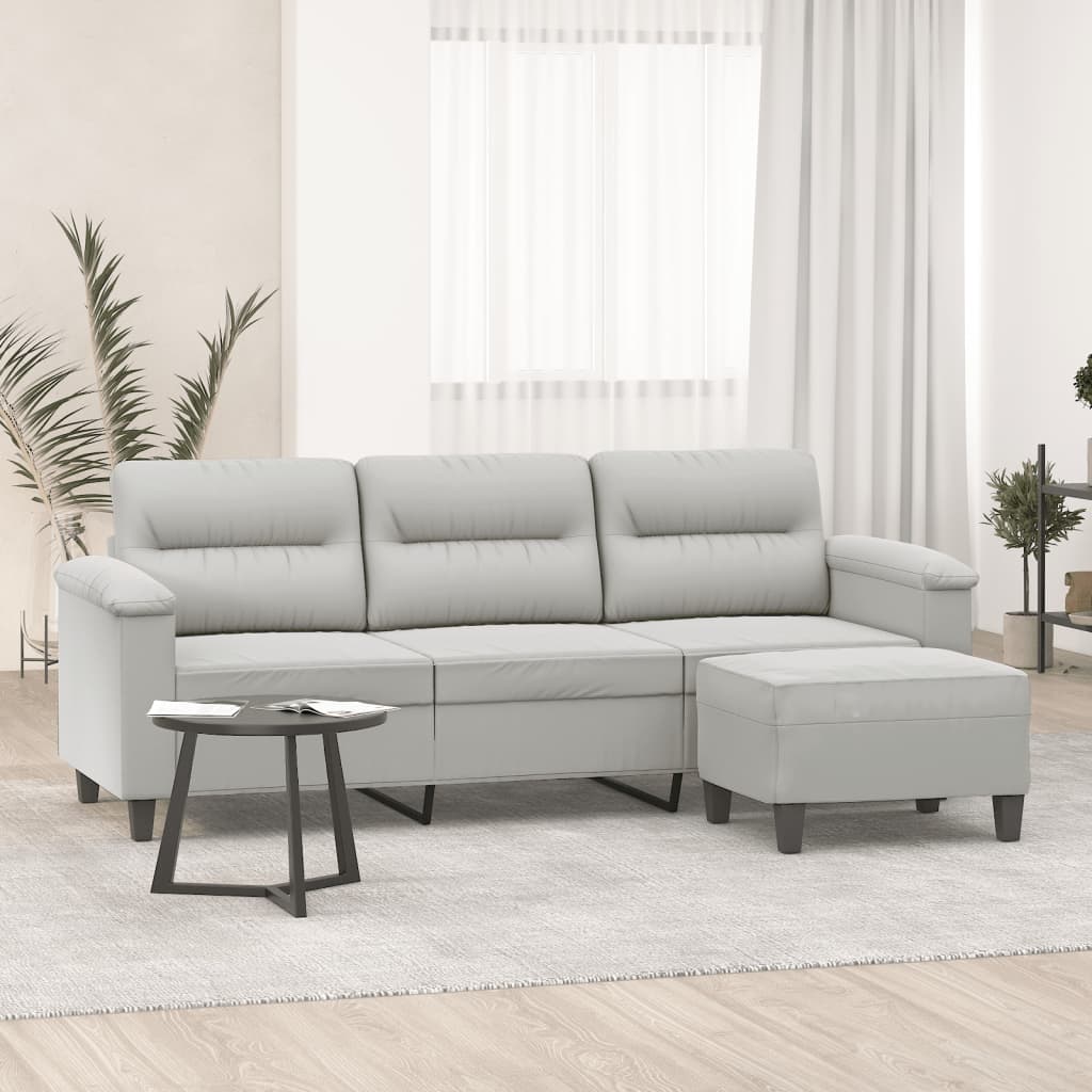 3-personers sofa med fodskammel 180 cm mikrofiberstof lysegrå