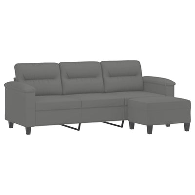 3-personers sofa med fodskammel 180 cm mikrofiberstof mørkegrå