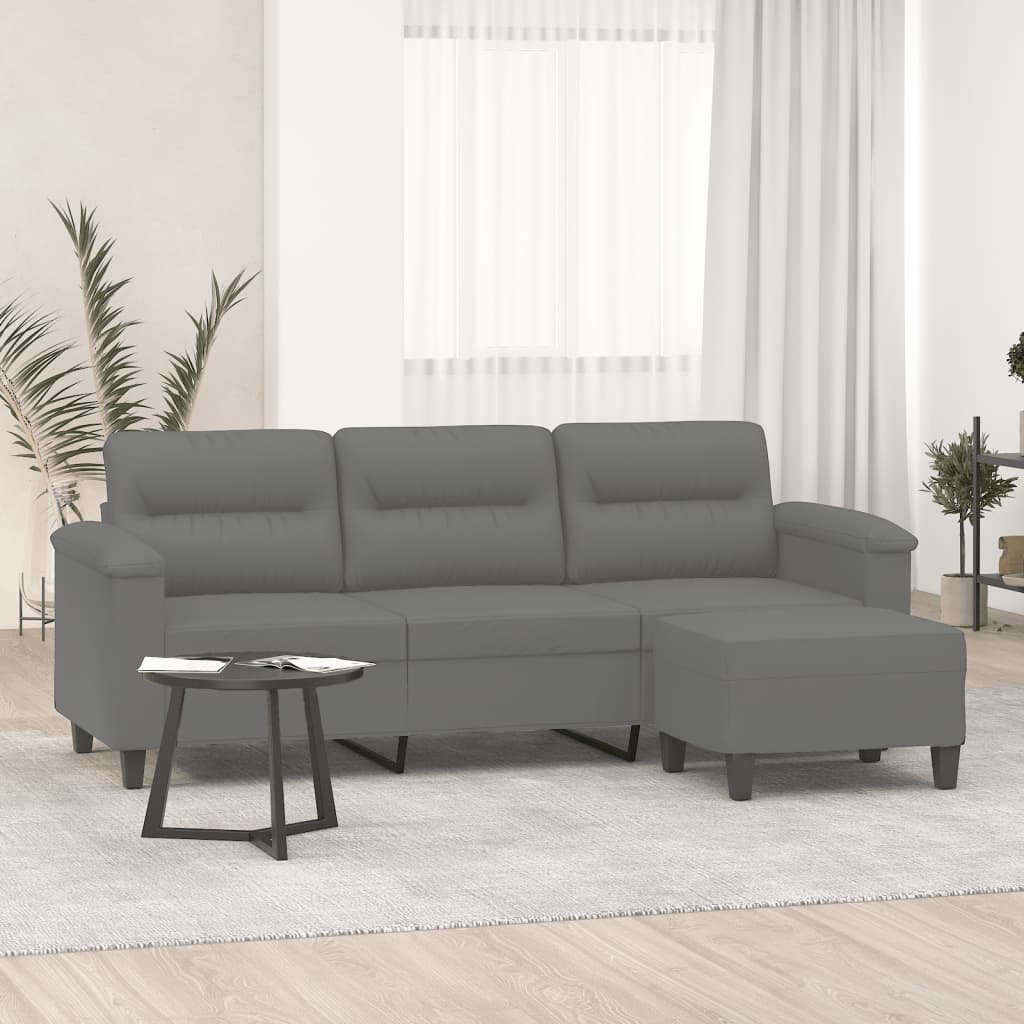 3-personers sofa med fodskammel 180 cm mikrofiberstof mørkegrå