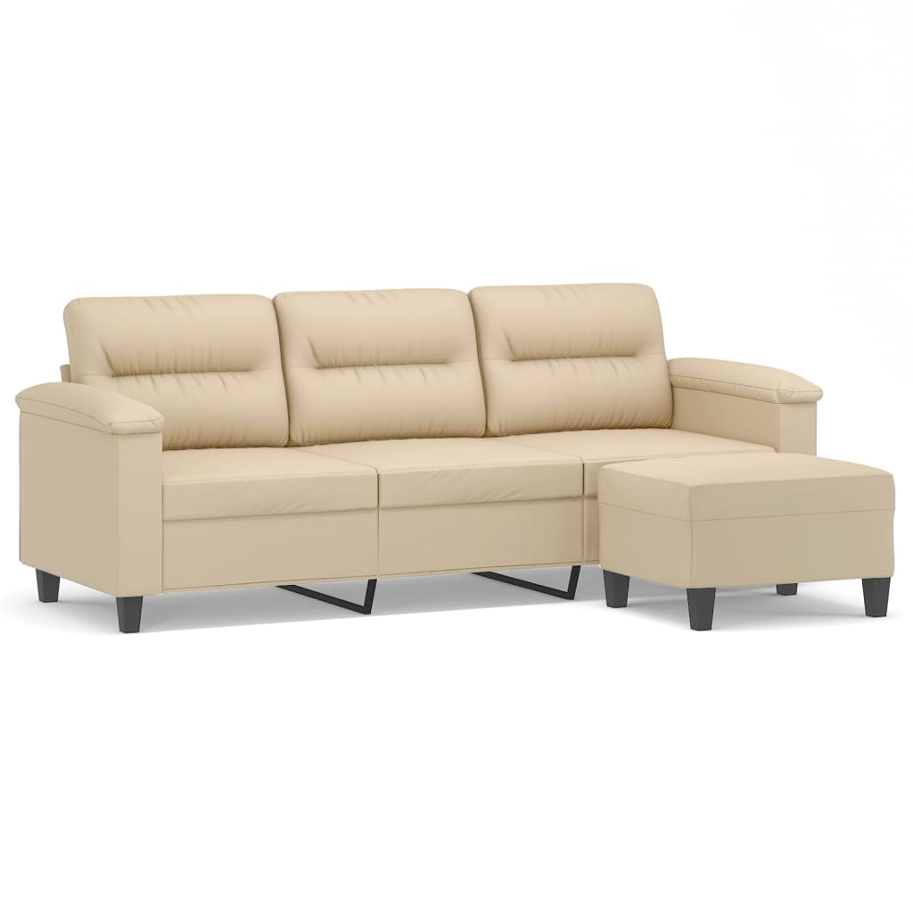 3-personers sofa med fodskammel 180 cm mikrofiberstof creme