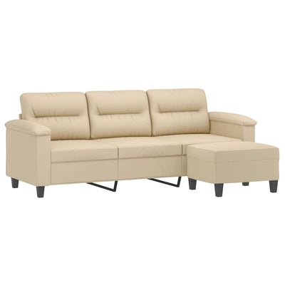 3-personers sofa med fodskammel 180 cm mikrofiberstof creme