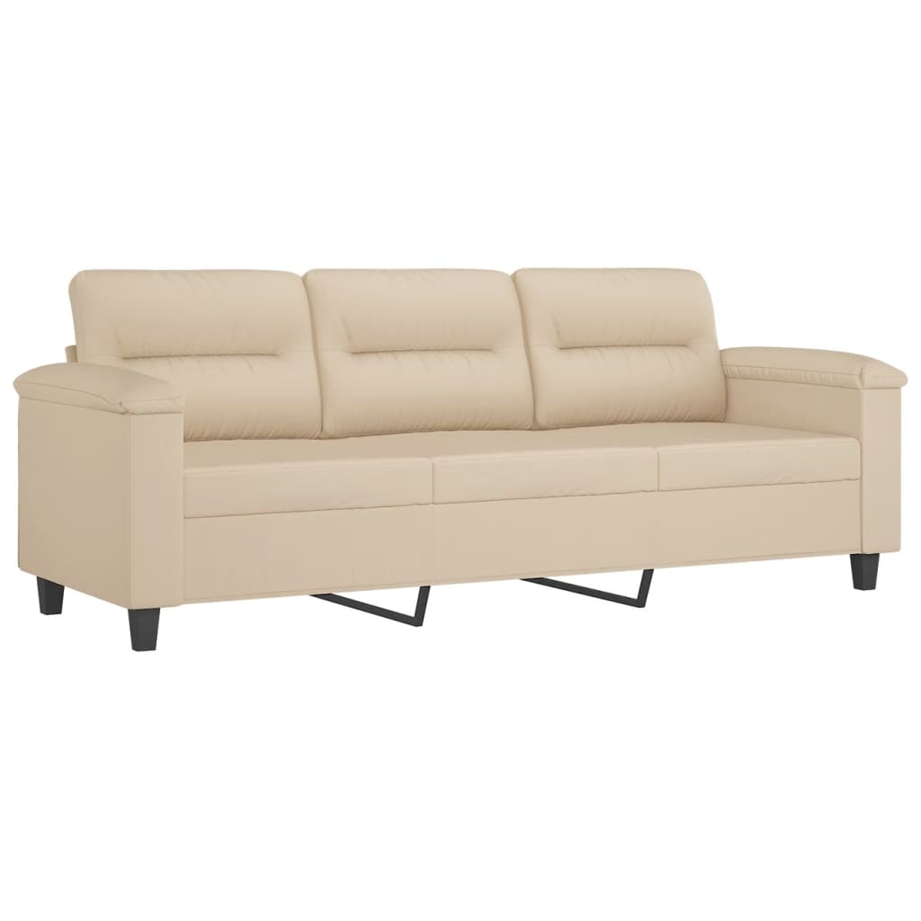 3-personers sofa med fodskammel 180 cm mikrofiberstof creme