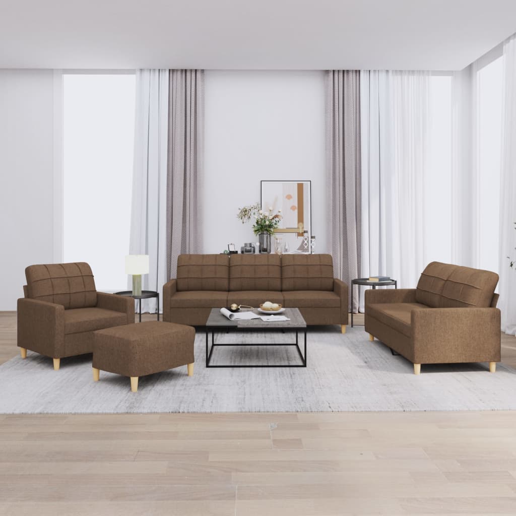 sofasæt 4 dele med hynder stof brun