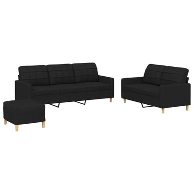 sofasæt 3 dele med hynder stof sort