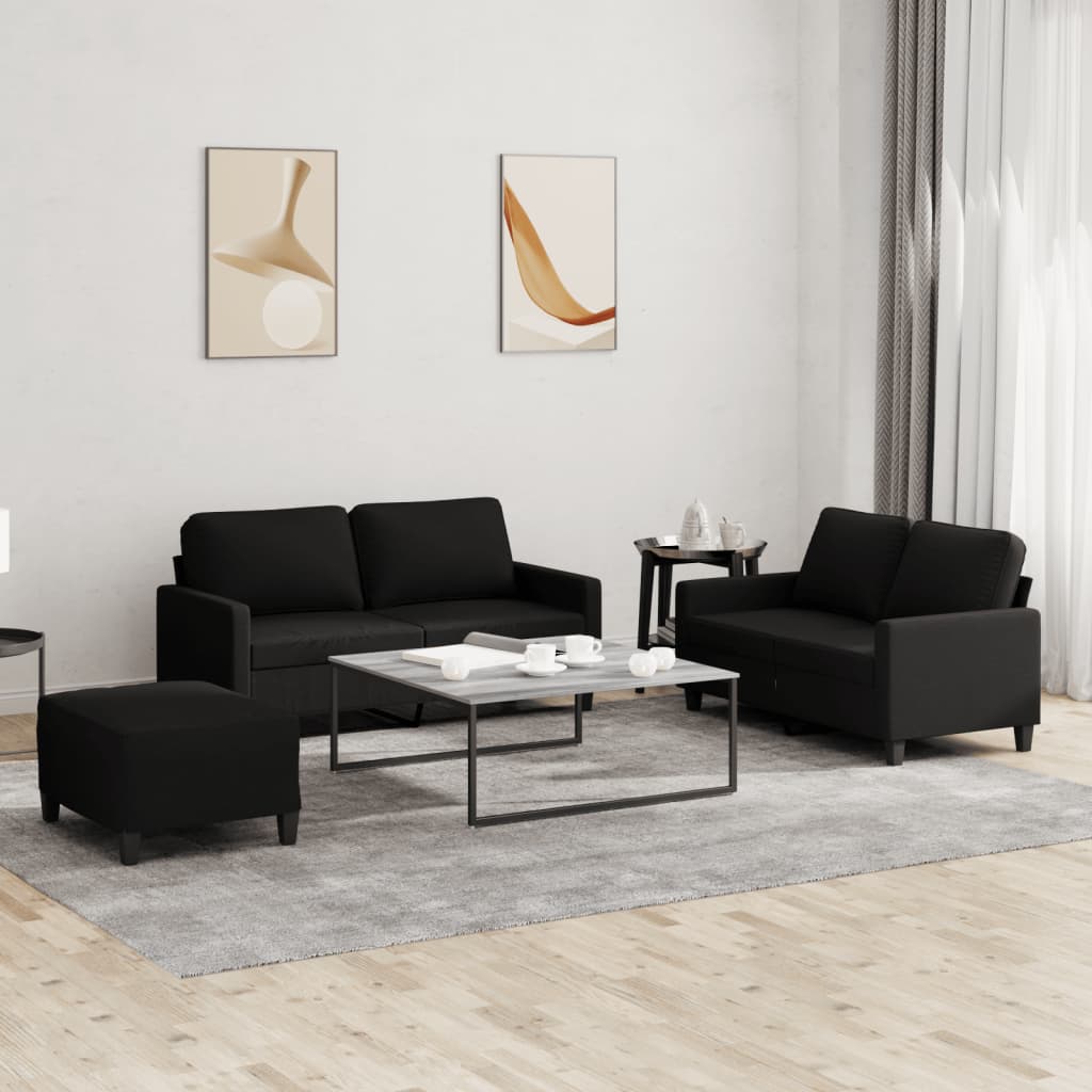 sofasæt 3 dele med hynder stof sort