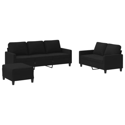 sofasæt 3 dele med hynder stof sort