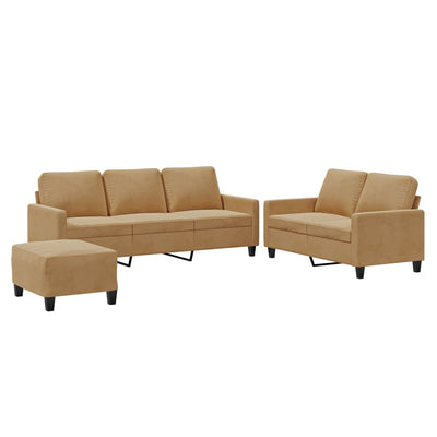 sofasæt 3 dele med hynder velour brun