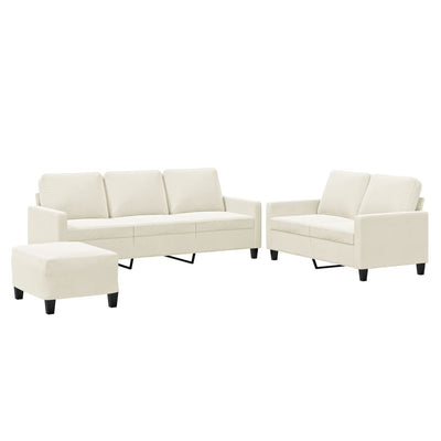 sofasæt 3 dele med hynder velour cremefarvet