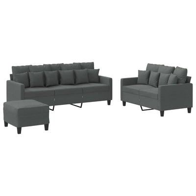 sofasæt 3 dele med hynder stof mørkegrå