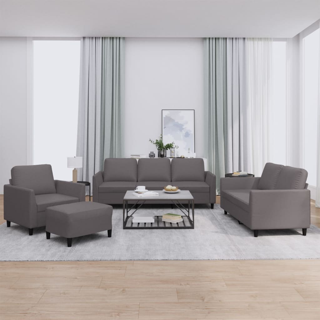 sofasæt 4 dele med hynder kunstlæder grå