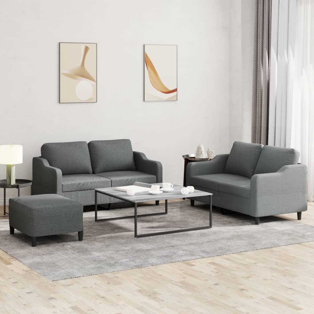 sofasæt 3 dele med hynder stof mørkegrå