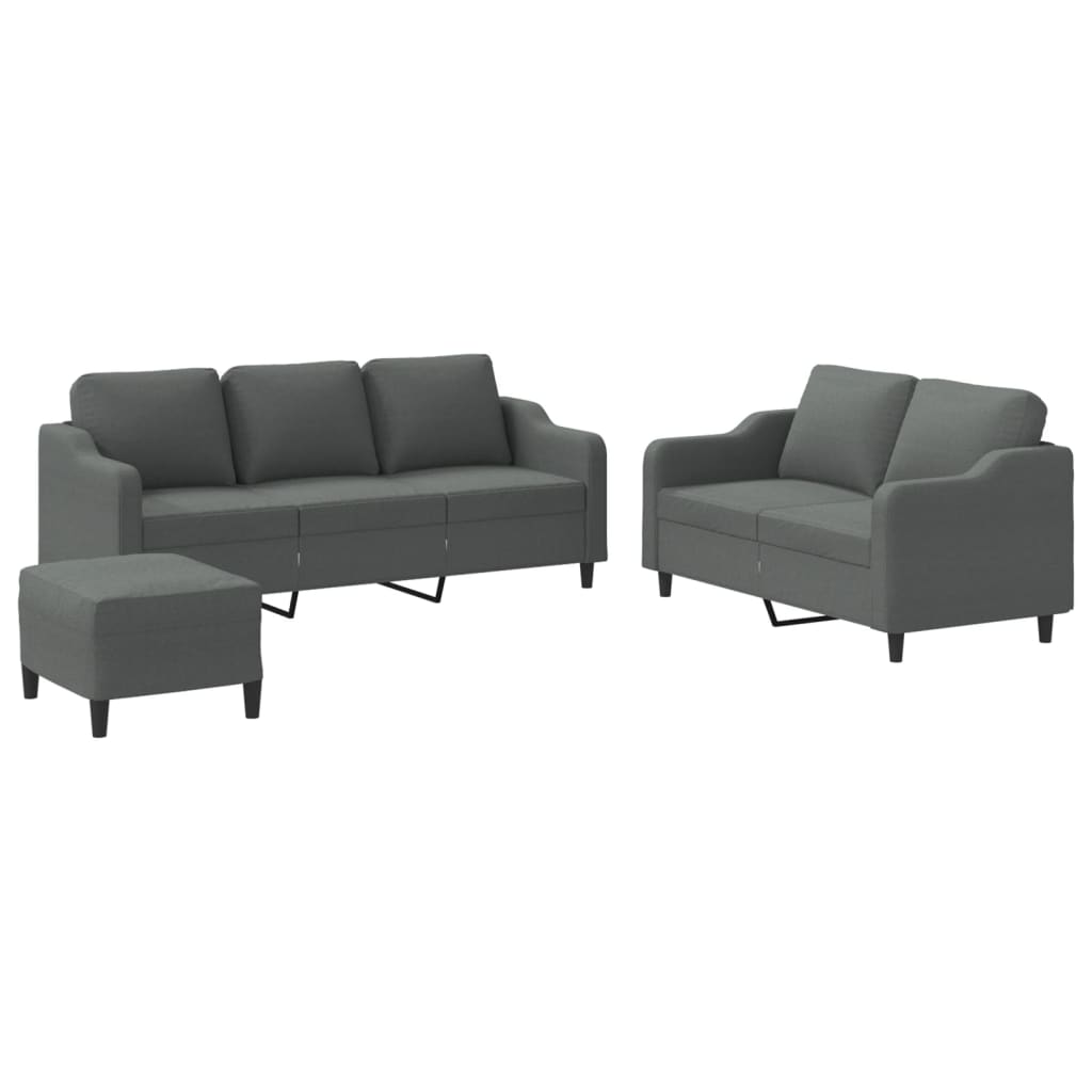 sofasæt 3 dele med hynder stof mørkegrå