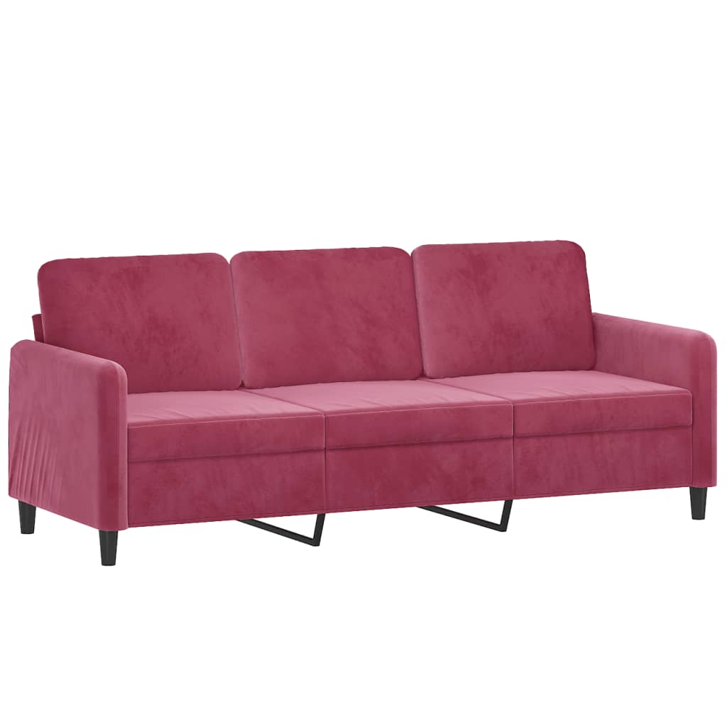 sofasæt 3 dele velour vinrød